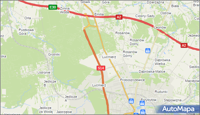 mapa Lućmierz-Las, Lućmierz-Las na mapie Targeo