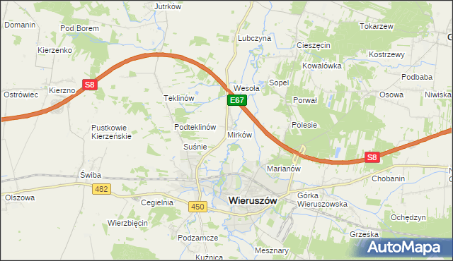 mapa Mirków gmina Wieruszów, Mirków gmina Wieruszów na mapie Targeo