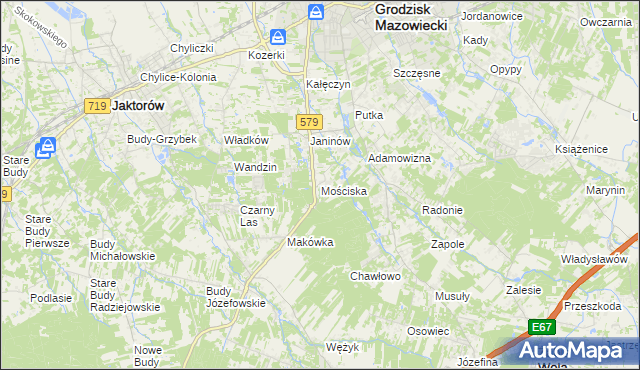 mapa Mościska gmina Grodzisk Mazowiecki, Mościska gmina Grodzisk Mazowiecki na mapie Targeo