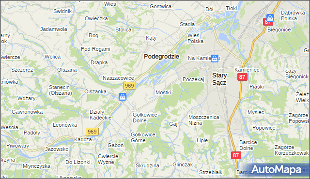 mapa Mostki gmina Stary Sącz, Mostki gmina Stary Sącz na mapie Targeo
