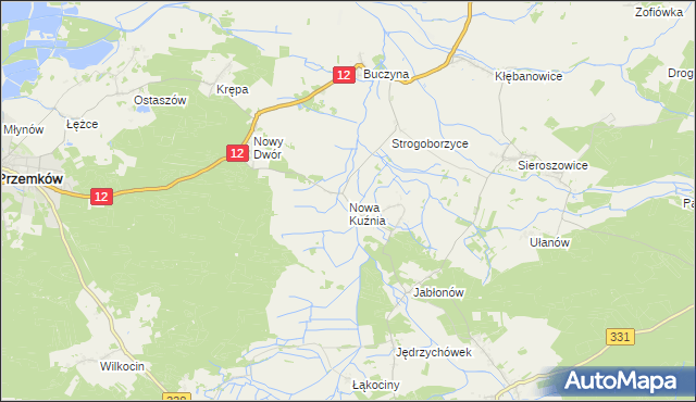 mapa Nowa Kuźnia gmina Radwanice, Nowa Kuźnia gmina Radwanice na mapie Targeo