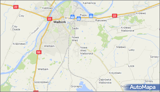 mapa Nowa Wieś Malborska, Nowa Wieś Malborska na mapie Targeo