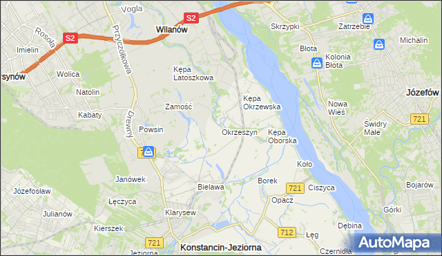 mapa Okrzeszyn gmina Konstancin-Jeziorna, Okrzeszyn gmina Konstancin-Jeziorna na mapie Targeo