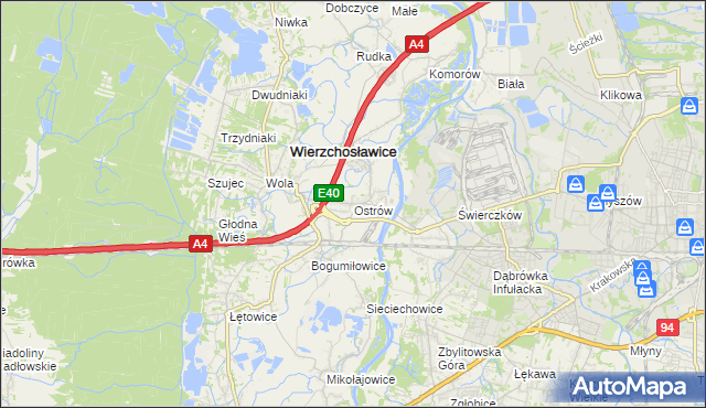 mapa Ostrów gmina Wierzchosławice, Ostrów gmina Wierzchosławice na mapie Targeo