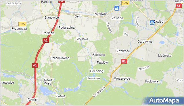 mapa Palowice, Palowice na mapie Targeo