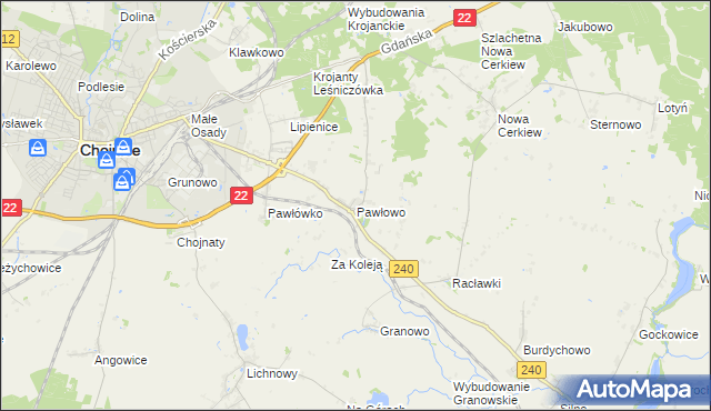 mapa Pawłowo gmina Chojnice, Pawłowo gmina Chojnice na mapie Targeo