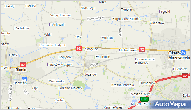 mapa Płochocin gmina Ożarów Mazowiecki, Płochocin gmina Ożarów Mazowiecki na mapie Targeo