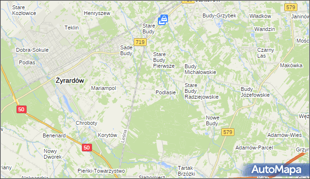 mapa Podlasie gmina Radziejowice, Podlasie gmina Radziejowice na mapie Targeo