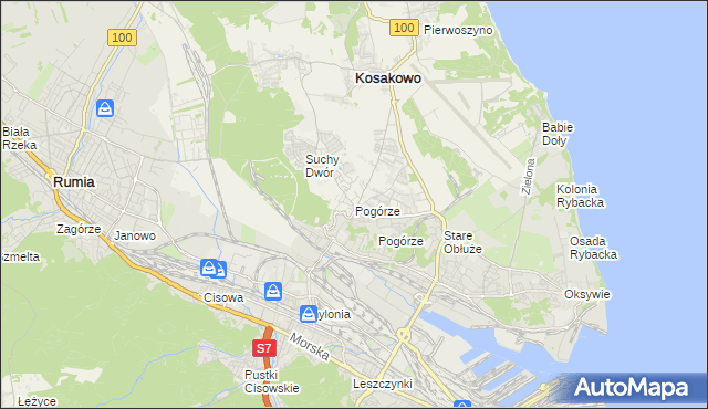 mapa Pogórze gmina Kosakowo, Pogórze gmina Kosakowo na mapie Targeo