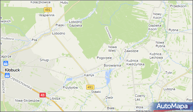 mapa Pogorzele gmina Kłobuck, Pogorzele gmina Kłobuck na mapie Targeo