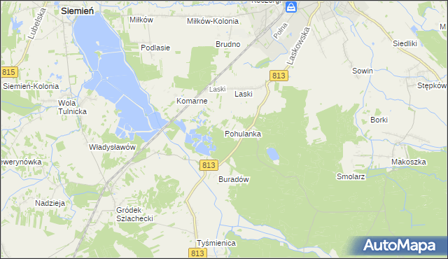 mapa Pohulanka gmina Parczew, Pohulanka gmina Parczew na mapie Targeo