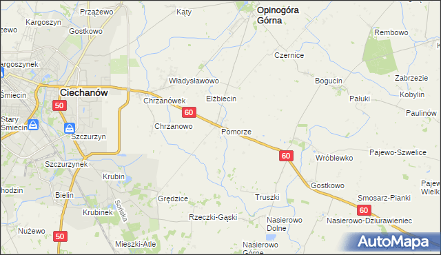 mapa Pomorze gmina Opinogóra Górna, Pomorze gmina Opinogóra Górna na mapie Targeo