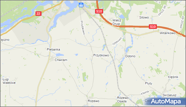 mapa Przybkowo gmina Wałcz, Przybkowo gmina Wałcz na mapie Targeo