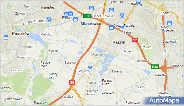 mapa Puchały gmina Raszyn, Puchały gmina Raszyn na mapie Targeo