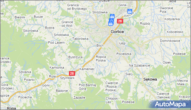 mapa Ropica Polska, Ropica Polska na mapie Targeo