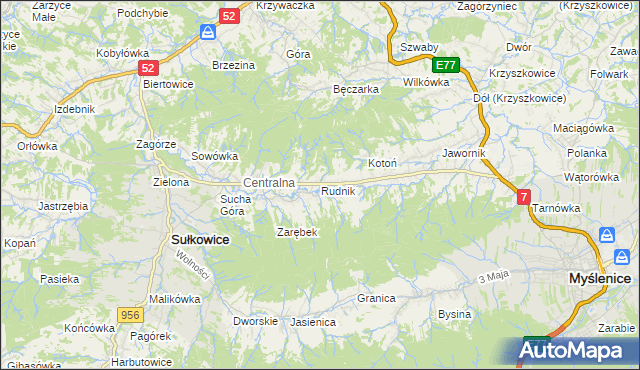 mapa Rudnik gmina Sułkowice, Rudnik gmina Sułkowice na mapie Targeo