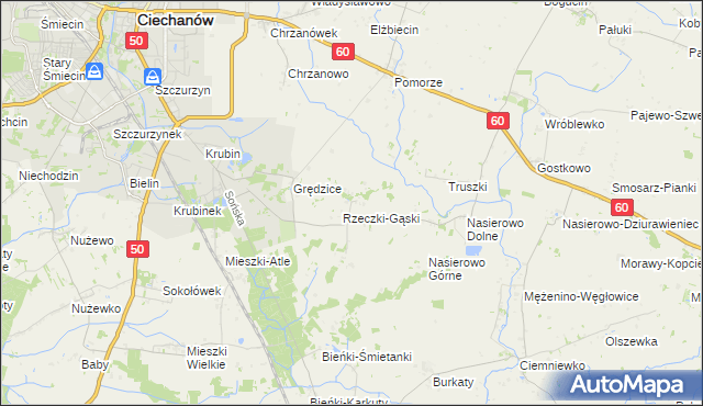 mapa Rzeczki gmina Ciechanów, Rzeczki gmina Ciechanów na mapie Targeo