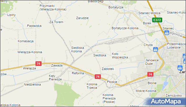 mapa Siedliska gmina Zamość, Siedliska gmina Zamość na mapie Targeo