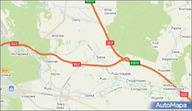 mapa Sielce gmina Końskowola, Sielce gmina Końskowola na mapie Targeo