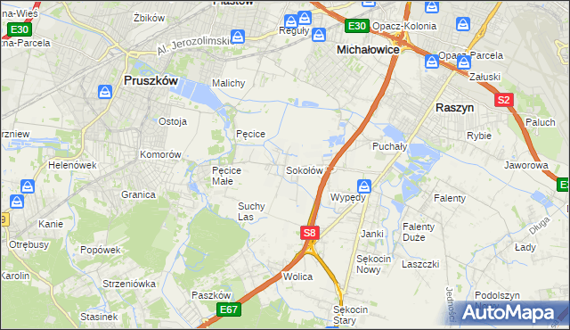 mapa Sokołów gmina Michałowice, Sokołów gmina Michałowice na mapie Targeo