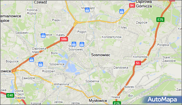 mapa Sosnowca, Sosnowiec na mapie Targeo