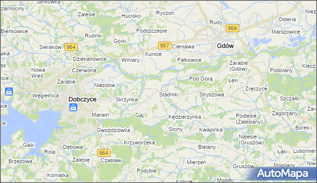 mapa Stadniki gmina Dobczyce, Stadniki gmina Dobczyce na mapie Targeo