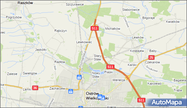 mapa Stary Staw gmina Ostrów Wielkopolski, Stary Staw gmina Ostrów Wielkopolski na mapie Targeo