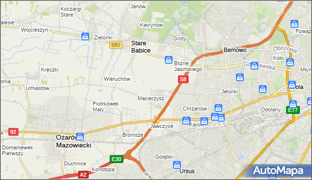mapa Szeligi gmina Ożarów Mazowiecki, Szeligi gmina Ożarów Mazowiecki na mapie Targeo