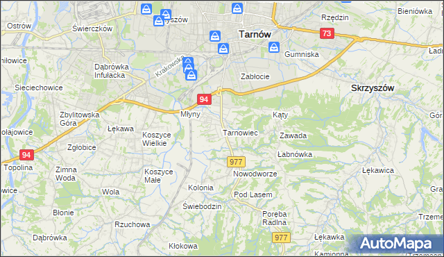 mapa Tarnowiec gmina Tarnów, Tarnowiec gmina Tarnów na mapie Targeo