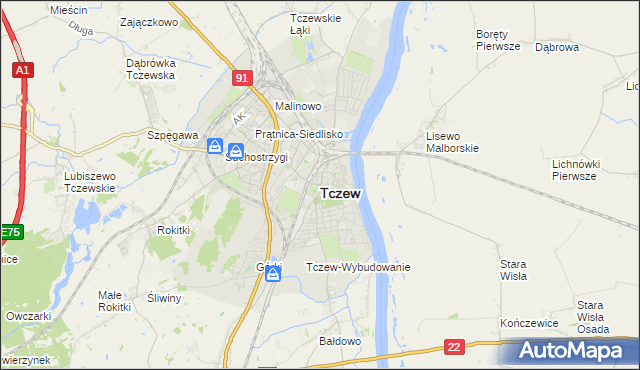 mapa Tczew, Tczew na mapie Targeo