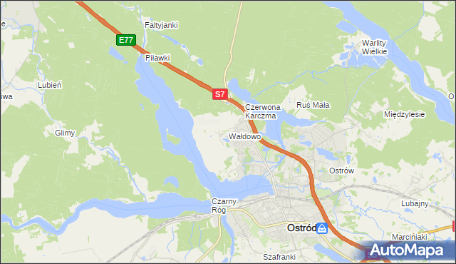 mapa Wałdowo gmina Ostróda, Wałdowo gmina Ostróda na mapie Targeo