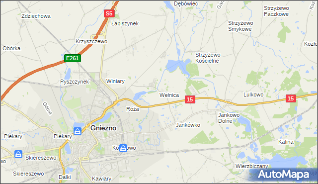 mapa Wełnica gmina Gniezno, Wełnica gmina Gniezno na mapie Targeo