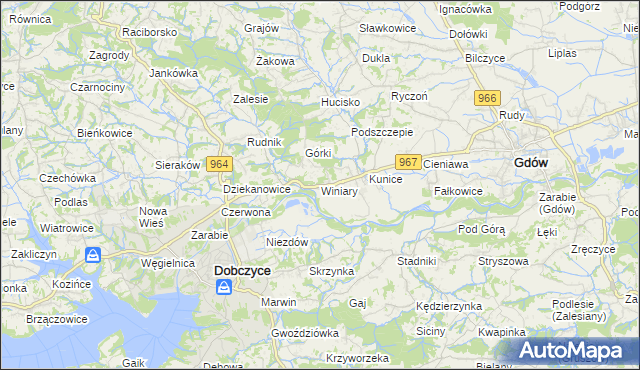 mapa Winiary gmina Gdów, Winiary gmina Gdów na mapie Targeo