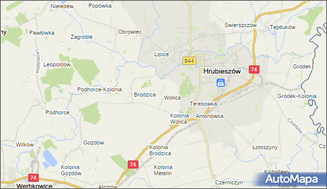 mapa Wolica gmina Hrubieszów, Wolica gmina Hrubieszów na mapie Targeo