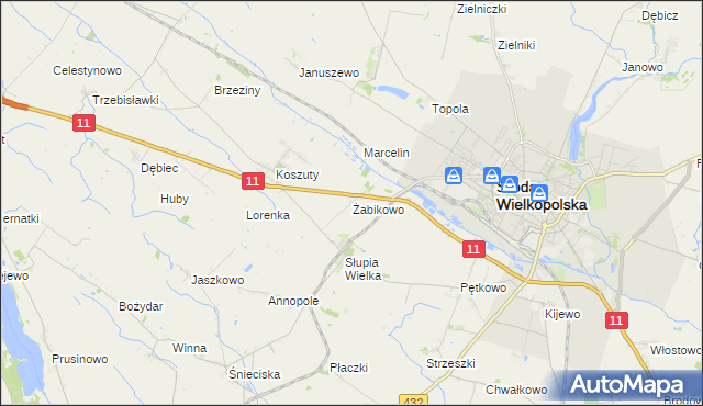 mapa Żabikowo, Żabikowo na mapie Targeo