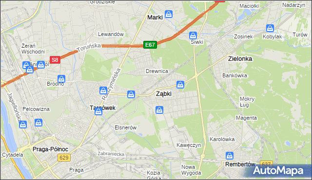 mapa Ząbki powiat wołomiński, Ząbki powiat wołomiński na mapie Targeo
