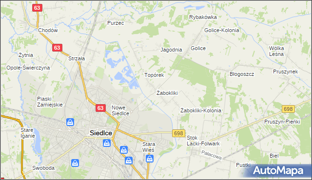 mapa Żabokliki gmina Siedlce, Żabokliki gmina Siedlce na mapie Targeo