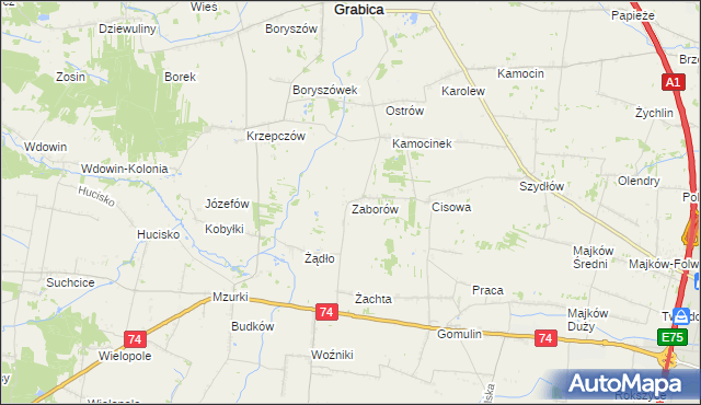 mapa Zaborów gmina Grabica, Zaborów gmina Grabica na mapie Targeo