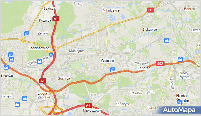 mapa Zabrza, Zabrze na mapie Targeo