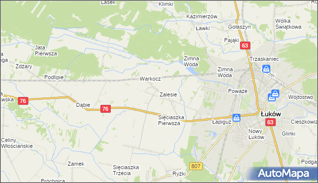 mapa Zalesie gmina Łuków, Zalesie gmina Łuków na mapie Targeo