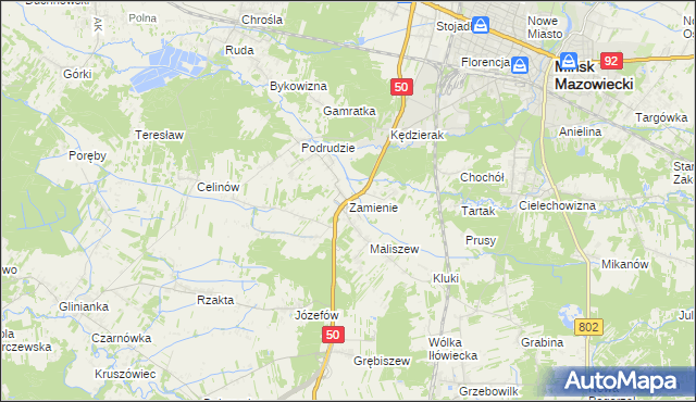 mapa Zamienie gmina Mińsk Mazowiecki, Zamienie gmina Mińsk Mazowiecki na mapie Targeo