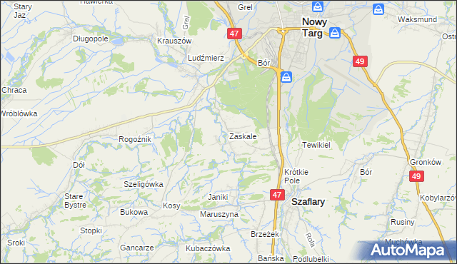 mapa Zaskale gmina Szaflary, Zaskale gmina Szaflary na mapie Targeo
