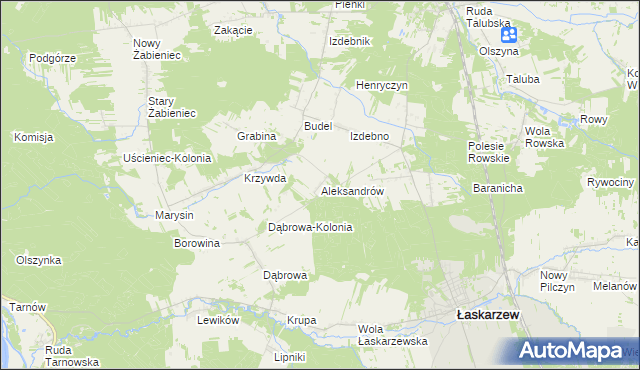 mapa Aleksandrów gmina Łaskarzew, Aleksandrów gmina Łaskarzew na mapie Targeo