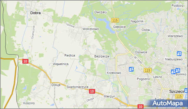 mapa Bezrzecze, Bezrzecze na mapie Targeo