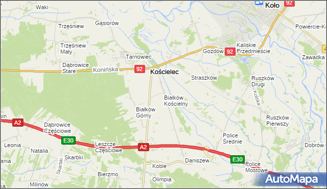 mapa Białków Kościelny, Białków Kościelny na mapie Targeo