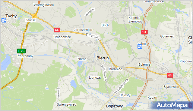 mapa Bieruń, Bieruń na mapie Targeo