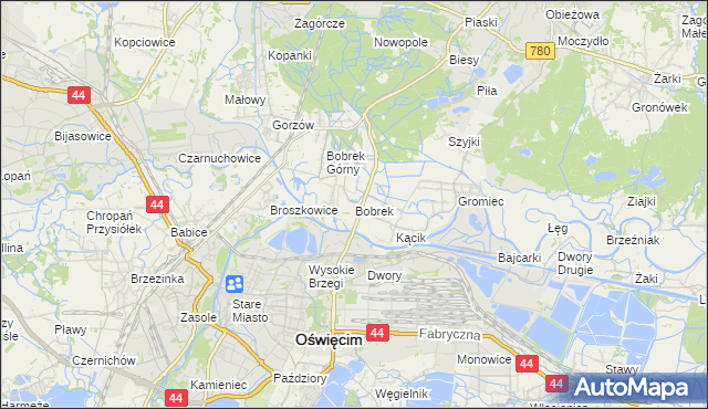 mapa Bobrek gmina Chełmek, Bobrek gmina Chełmek na mapie Targeo