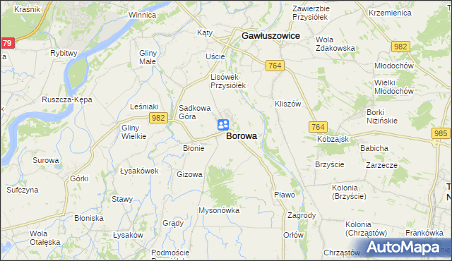 mapa Borowa powiat mielecki, Borowa powiat mielecki na mapie Targeo