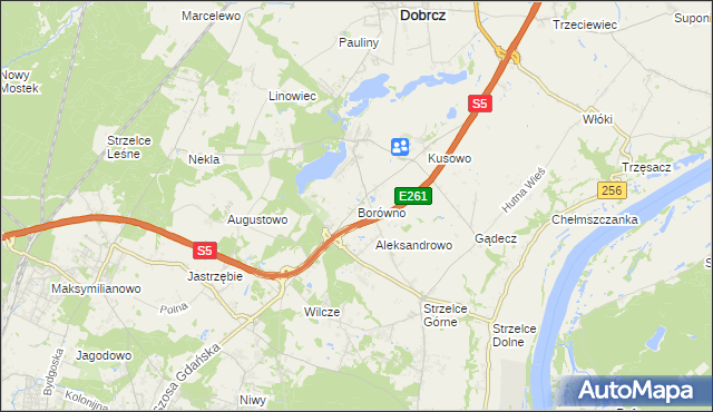 mapa Borówno gmina Dobrcz, Borówno gmina Dobrcz na mapie Targeo