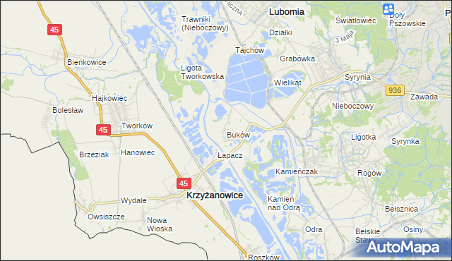 mapa Buków gmina Lubomia, Buków gmina Lubomia na mapie Targeo